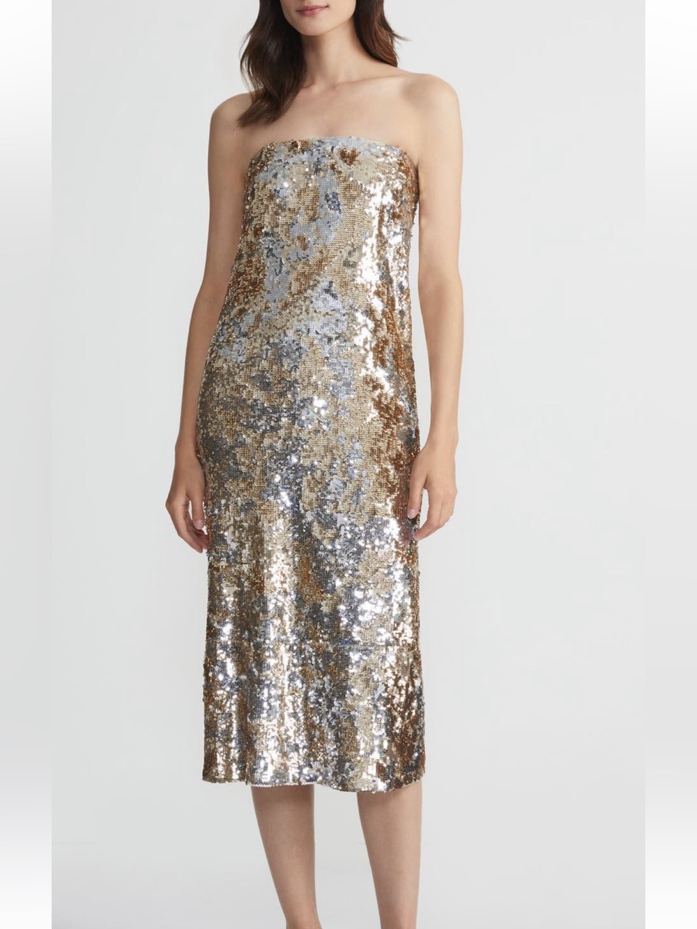 NWT Lafayette 148 Metallic Sequin Strapless Midi Dress Size 12